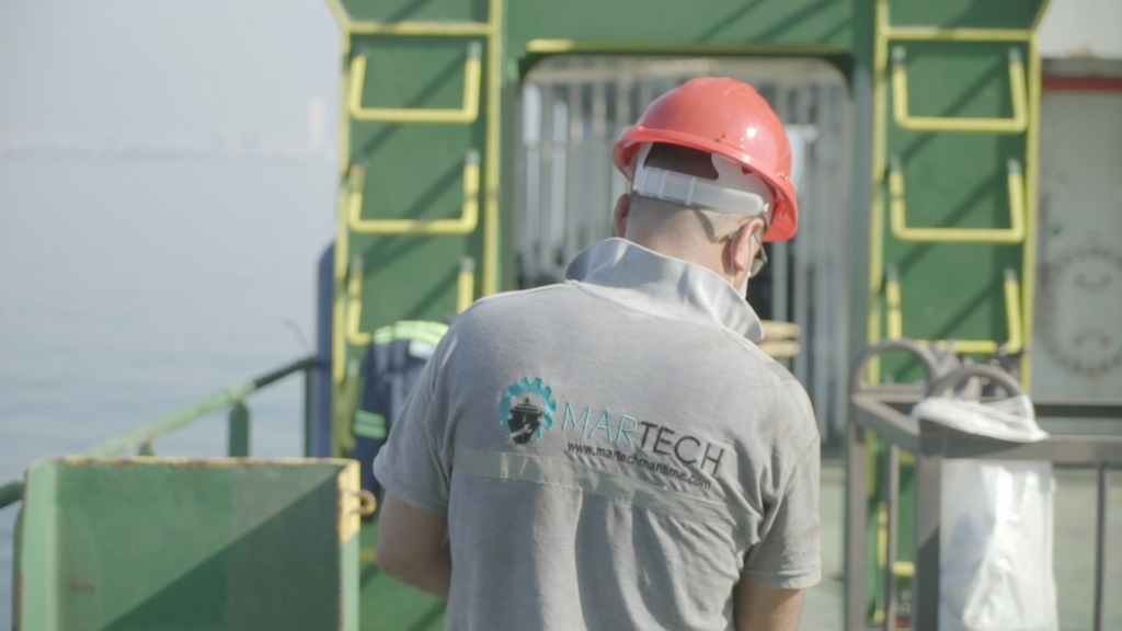 Technical staff on the vessel's deck
